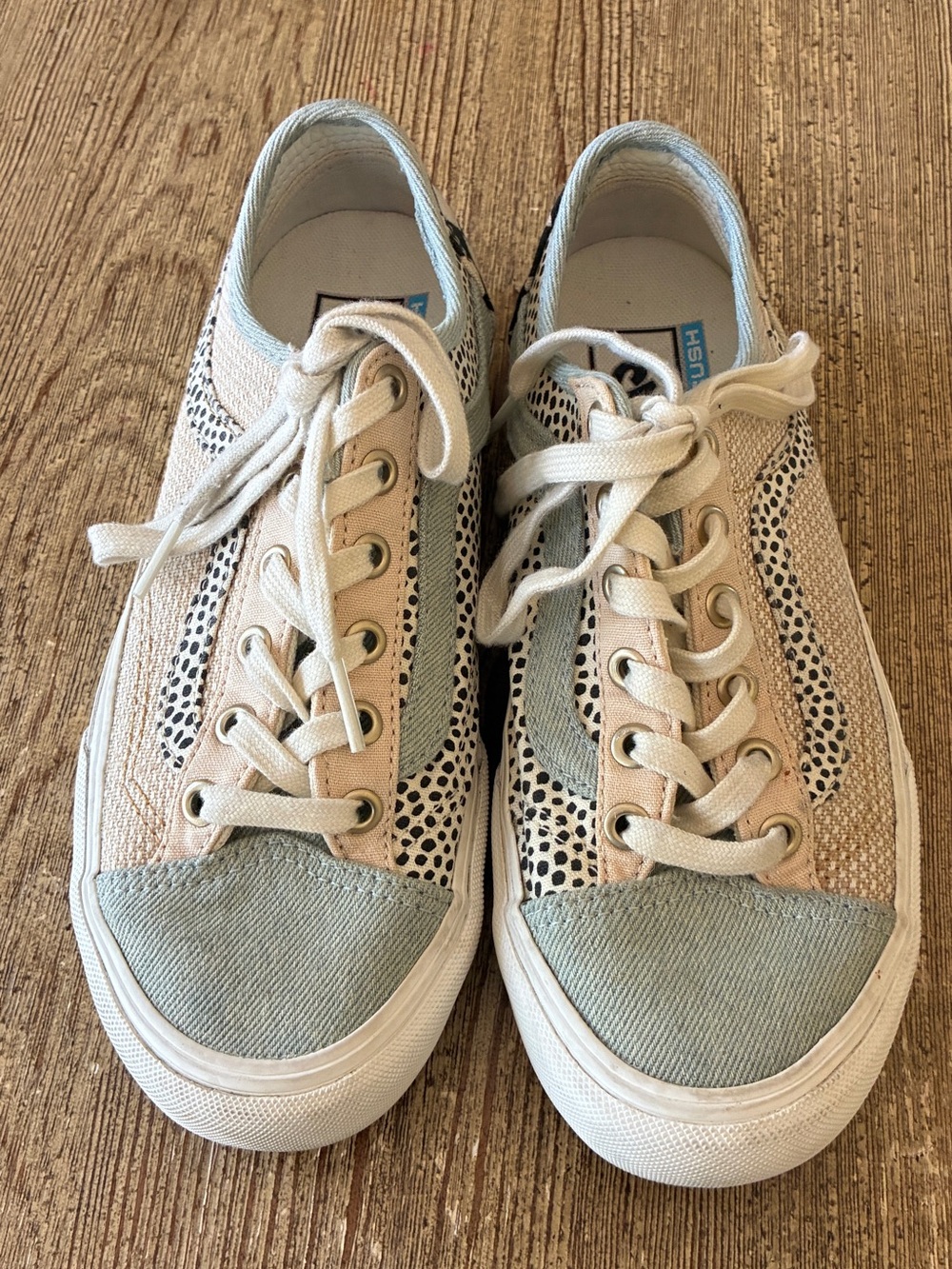 Vans UltraCush Lace-Up Sneakers in Beige and Light Blue with Black Speckle